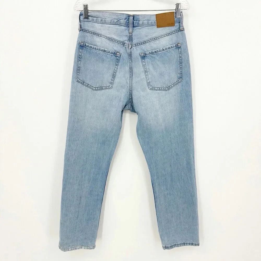 Aeropostale‎ Straight Jeans Size 8 Women 90’s Super High Rise Destroyed Button